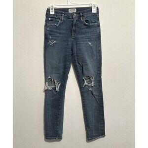 Agolde Sophie High Rise Skinny Crop Jeans Blue Distressed Womens 25 x 25
